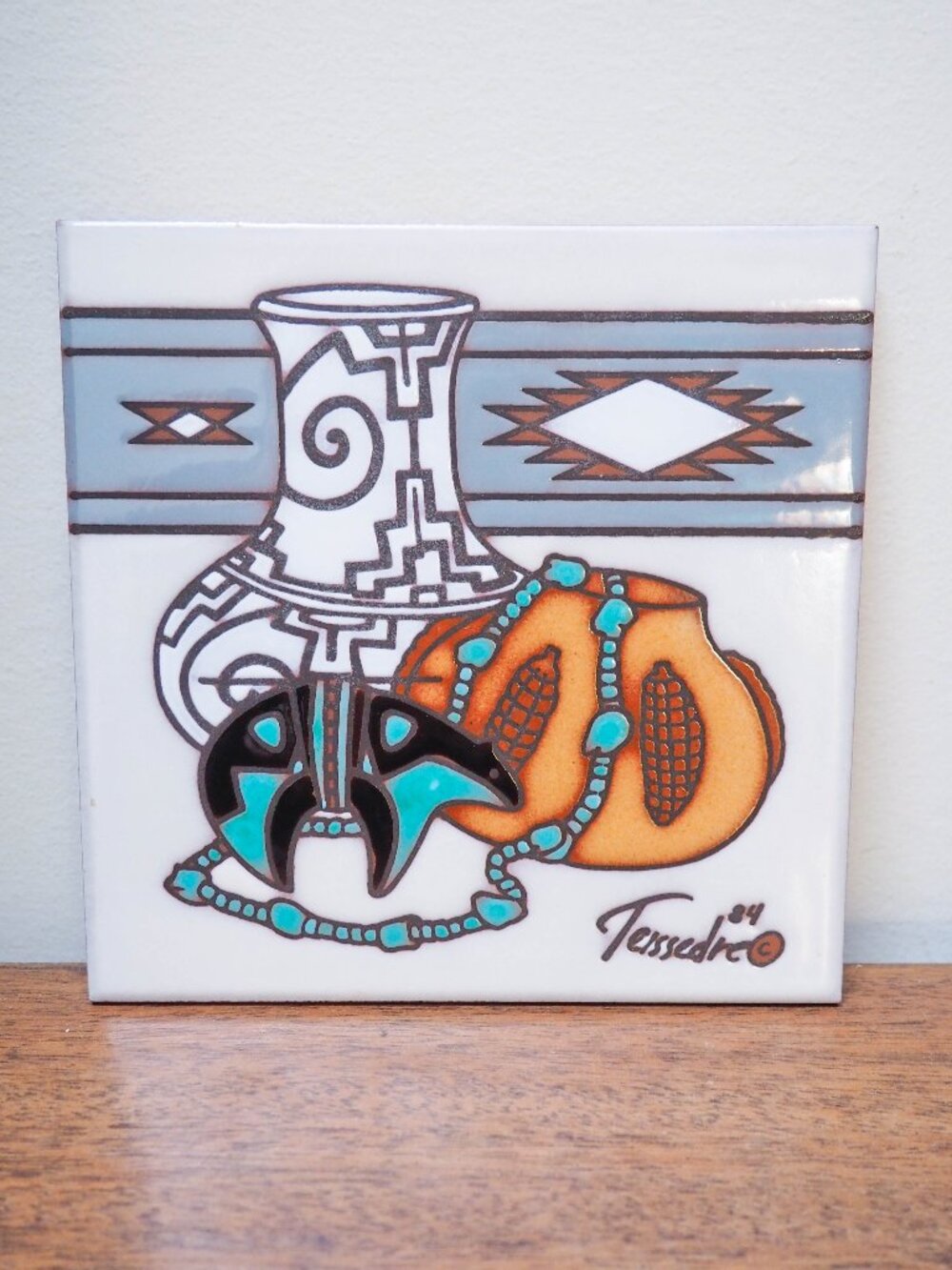 Handcrafted Teissedre Pottery Ceramic Tile - Vintage Southwestern